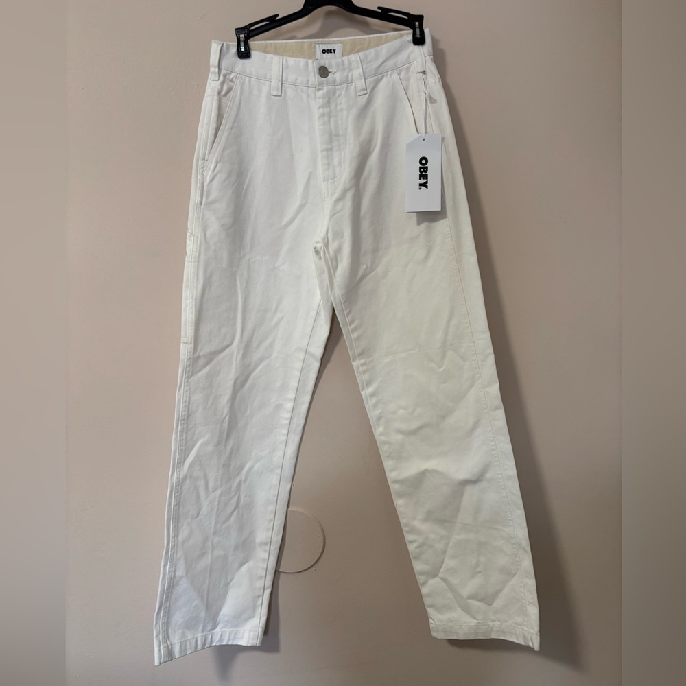 Obey Hard Work Cargo Carpenter Pants Mens Size 26 White